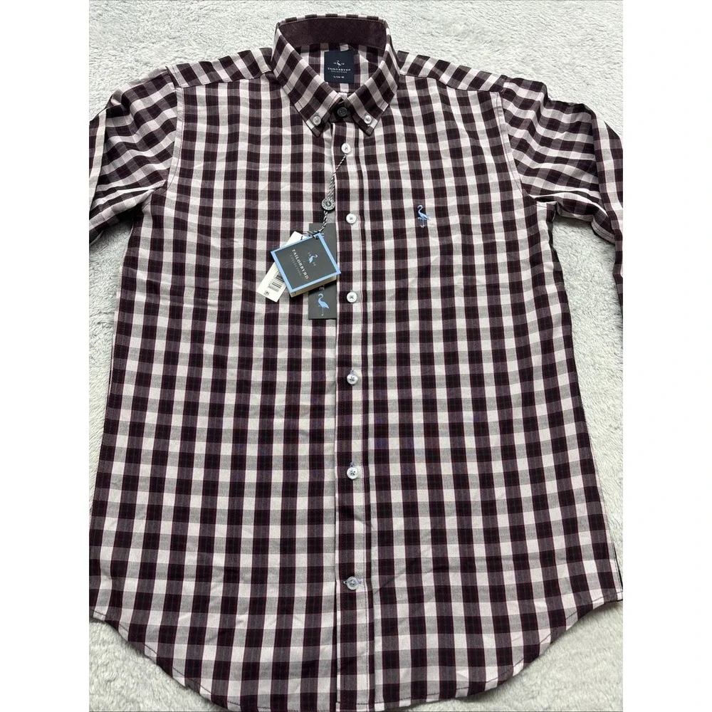 Tailorbyrd Boys Lux‎ Performance Gingham Button Down Shirt Wine L 14-16 B24522LS